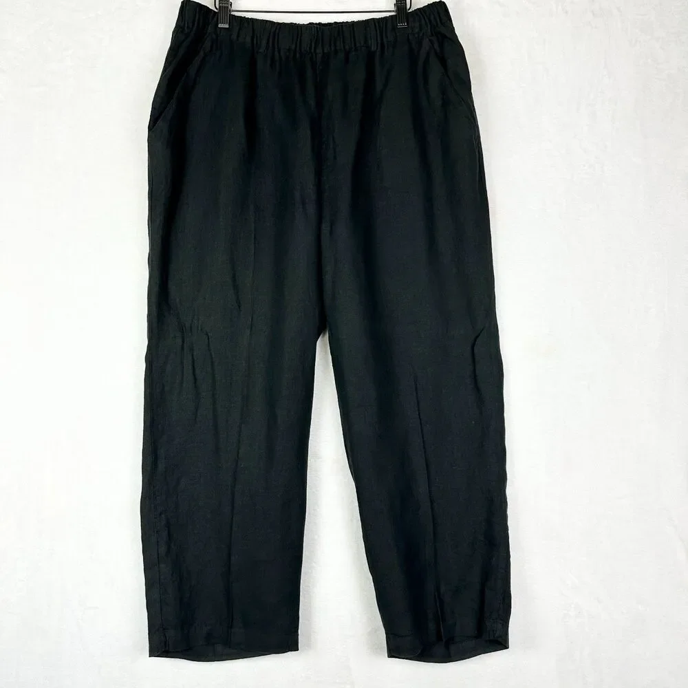Quince 100% European Linen Pants Size XL Black Pull On Pockets EUC Minimalist